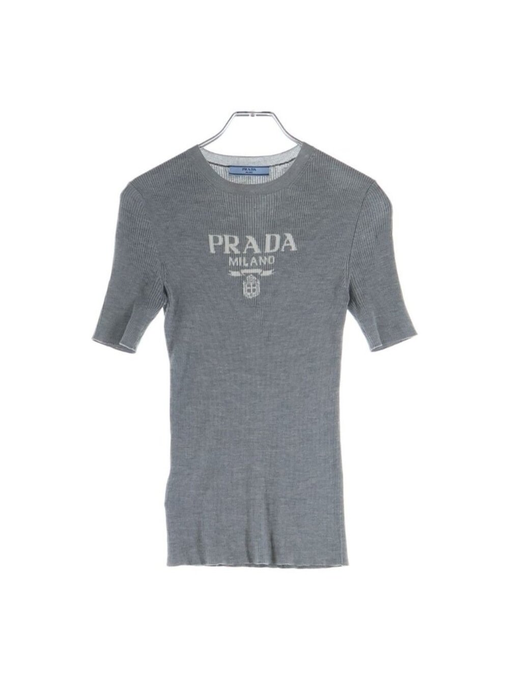 Prada Logo Silk Crew Neck Sweater Gray